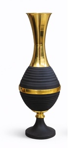 Luxury black <b>ribbed</b> flower <b>vase</b> with elegant gold finish accents, ideal for modern and premium home décor styling. - Product Image 2