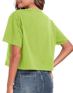 T-shirts pour femmes à manches courtes, col rond, 100% coton, tee-shirt basique, crop top uni, vêtements d'extérieur, printemps-automne pour femmes, coton uni - Product Image 2