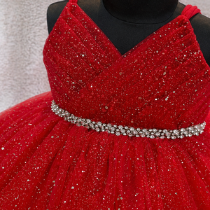 Sparkling <b>Red</b> <b>Sequined</b> Baby Girl Party Frock | Luxury Glitter Tulle Tutu Dress for Toddlers | Elegant Birthday Princess Gown - Product Image 3