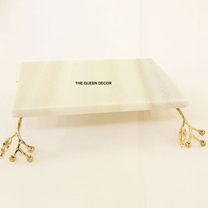 Bandeja de Servicio de Mármol Hecha a Mano de Calidad Premium con Soporte Metálico de Diseño para Hotel - Precios Asequibles - Product Image 1