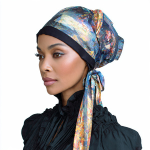 ผ้าโพกศีรษะซาตินแบบซับลิเมชั่นขายส่ง สำหรับวิ่ง ปั่นจักรยาน ผ้าโพกศีรษะซาตินแบบนุ่ม หมวกโจรสลัดซาติน ผ้าโพกศีรษะฮิปฮอปสำหรับผู้หญิง ผ้าไหม - Product Image 4