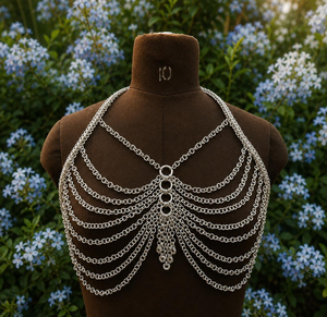 Top de malla de aluminio hecho a mano con falda – Disfraz medieval para cosplay |   Traje de Feria Renacentista |   Ropa para Festivales de Fantasía - Product Image 2