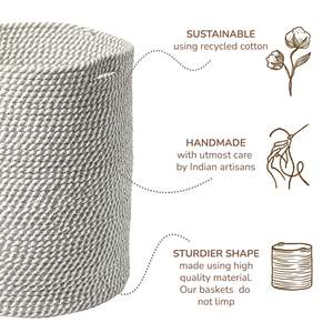 Cesta de Lavandería de Mimbre de Algodón Reciclado, Cesta de Almacenamiento de Cuerda Tejida Blanca y Gris Melange para Juguetes, Toallas, Sala de Estar - Product Image 4