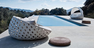 Chaise longue moderne en rotin PE avec coussins, pour extérieur, design contemporain, dossier solide - Product Image 6