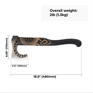 Hacha Vikinga de Acero al Carbono Forjada a Mano con Runas Nórdicas Grabadas, Mango de Madera de Fresno Tallado, Hacha de Camping con Funda de Cuero - Product Image 2