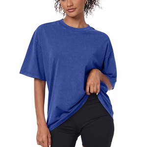 Camiseta Gráfica Azul con Cuello Redondo para Mujer, Talla Grande, Transpirable, 100% Algodón, Impresión de Logotipo Personalizado, Informal, Verano, Ecológica, Teñido Liso - Product Image 4