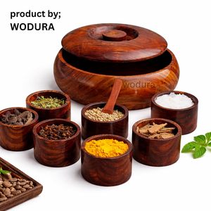 Wodura <b>Wooden</b> Spice Jar Set With Lid Polished Traditional Kitchen Storage Container 8 <b>Piece</b> Set - Product Image 4