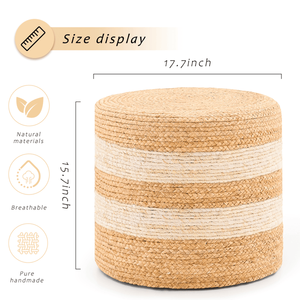 Sgabello per piedi in tessuto bianco fatto a mano ottomana in giacinto d'acqua naturale per decorazioni per la casa e posti a sedere - Product Image 2