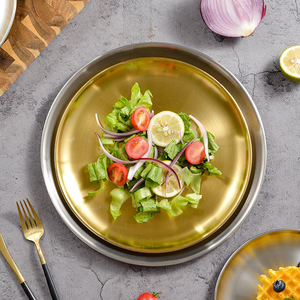 Assiettes en métal doré de 8 pouces, 9 pouces, 10 pouces, ensemble de vaisselle en acier inoxydable, assiettes rondes - Product Image 2