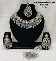 Collier long artisanal royal de mariée en Kundan, avec grappe de perles et pendentif en pierres précieuses, plaqué or antique, bijoux de mariage