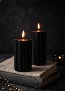 Enhance your beautiful space with our elegant Ribbed <b>Black</b> <b>Pillar</b> <b>Candles</b> ideal for both decorative and functional use. - Product Image 3