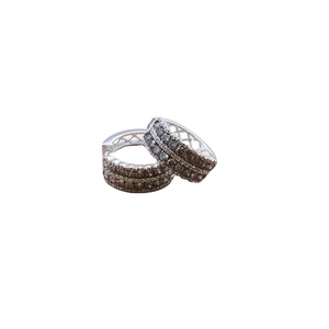 3.83 Ct Natural Round White Brown Diamond Sterling <b>Silver</b> <b>Huggie</b> Hoop Earring for Women Wedding Engagement - Product Image 2