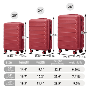 Valigia Trolley 3 in 1 in ABS PC Leggera 20/24/28 Pollici con Asta in Ferro, Lucchetto TSA, Ruote Girevoli, Colore Rosso Vino, con Borsa Inclusa - Product Image 2