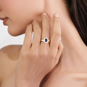 OEM ODM <b>Customized</b> Bulk Design Real K14 Yellow Gold Blue Sapphire & Diamond Halo Signet <b>Ring</b> For Men Wedding Party Jewelry - Product Image 4