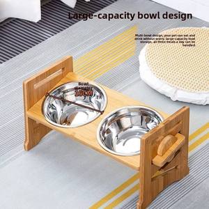 Adjustable Wood Elevated Pet Bowls for Small <b>Dogs</b> & Cats Quality <b>Ceramic</b> Easy-to-Use Travel Food Water Bowl Station Eco-Friendly - Product Image 4