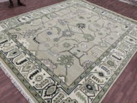 Tapis Oushak noué à la main de qualité supérieure, abstrait rose, laine/soie, 9x12 pieds, persan, très résistant, adapté aux animaux domestiques, antidérapant, pour salon et maison 1