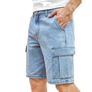 กางเกงขาสั้นเดนิมคาร์โก้ผู้ชาย สไตล์ลำลองและฟิตเนส มีซิปผ่าหน้า พร้อมเชือกผูกเอวและกระเป๋าหลายช่อง สไตล์สตรีทแวร์ กางเกงกีฬา - Product Image 5