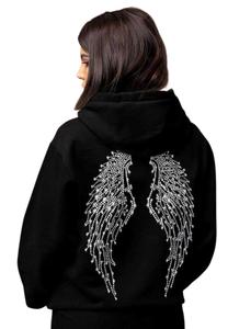 Sweat-shirt à capuche avec ailes d'ange, le plus populaire, en coton noir avec strass argentés, pour hommes et femmes - Product Image 2