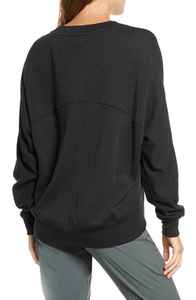 Women's <b>Black</b> <b>Crew</b> <b>Neck</b> <b>Sweatshirt</b> Drop Shoulder Long Sleeve Casual Pullover Top - Product Image 2