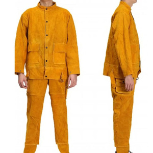 Combinaison de sécurité en cuir de vachette ignifuge jaune, coutures soudées, coupe régulière, certifiée CE, résistante aux flammes, imperméable, niveau D - Product Image 1