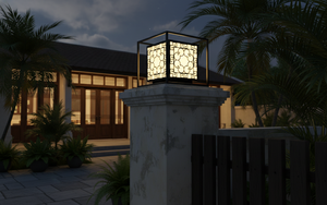 Lámpara de Poste LED Geométrica Moderna de 12 Pulgadas, Lámpara de Pilar de Acero Negro Impermeable para Villa, Iluminación Exterior Cálida de 220V - Product Image 4