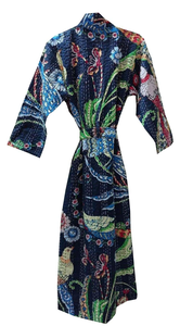 Bata Kimono con Estampado de Dibujos Animados para Mujer, 100% Algodón, Suave y Transpirable, Camisón de Verano Hecho a Mano, Cuello en V, Cintura Elástica, Largo Completo - Product Image 5