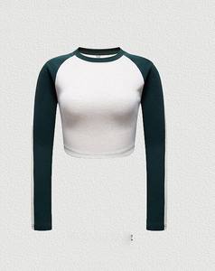 Custom Quality Cheaper Oversize Cotton Heavy Process Ribbed Women's Crop <b>Top</b> Tee Custom Women Crop <b>Top</b> Log Sleeve T Shirt - Product Image 2