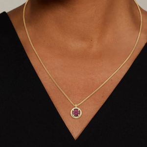 Round <b>Ruby</b> Pendant <b>Necklace</b> Yellow Gold Classic Style Unisex Everyday Wear - Product Image 3