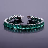 Bracelet tennis en forme d'émeraude, couleur verte, en argent, avec pierres précieuses, élégant, pour femme, idéal pour la création de bijoux et comme cadeau d'amour