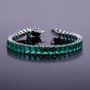 Emerald Shape green Color Tennis <b>Bracelet</b> Silver Material <b>Gemstone</b> <b>Bracelet</b> Elegant Womens Jewellery Making And Gift Love use - Product Image 3
