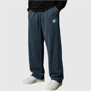 Pantalon de survêtement décontracté pour homme en coton épais lavé et teint avec cordon de serrage et poches - Product Image 4