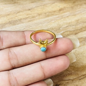 Unique High Demand Moon <b>Ring</b> <b>Turquoise</b> Dainty Brass <b>Ring</b> Celestial Minimalist Crescent Jewelry Vintage Statement Wholesale <b>Ring</b> - Product Image 2