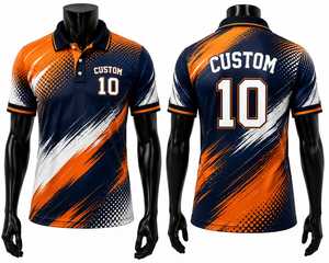 Custom Geometric Pattern Men's <b>Polo</b> Shirt Short Sleeve Navy <b>Orange</b> White Digital Printed Sporty Quick Dry Team Uniform Apparel - Product Image 1