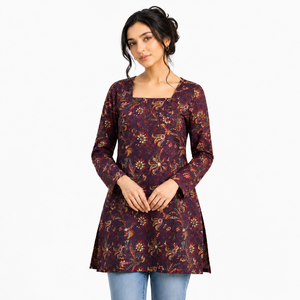 Fashion Women Cotton Sanganeri Printed <strong>Kurti</strong> Square Neck Floral Ethnic Long Boutique Collection Wholesale Bulk Order Supplier - Product Image 4