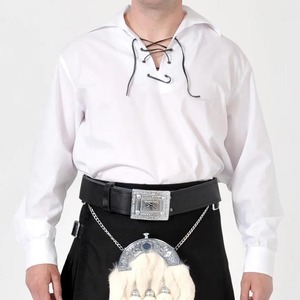 Chemises Jacobite pour hommes en sergé 100 % coton écologique anti-rides, à manches longues, col montant, chemise habillée formelle, style Ghillie écossais - Product Image 6