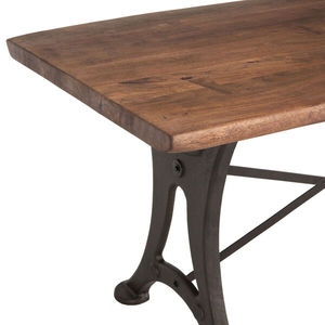 Modern Foldable Solid Acacia Wood Slab Rectangle Dining <b>Table</b> with Heavy Metal Base 6-Seater for Dining Room Furniture - Product Image 5