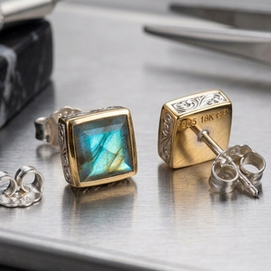 Labradorite Cushion Cut Earrings 10MM 925 <b>Sterling</b> <b>Silver</b> 18K Gold Plated Handmade Jewelry Everyday Wear Gift for Her - Product Image 3