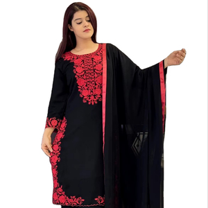 ชุดสلوارคามีซผ้าจอร์เจตต์สีดำปักลายทันสมัยทรงปกติ ดีไซน์เนอร์อินโดเวสเทิร์นลำลองสำหรับผู้หญิง แห้งเร็วทุกโอกาส - Product Image 1