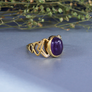 Amethyst <b>Statement</b> <b>Ring</b> in 18K Gold Plated Brass with Rhodium Plating | Celtic Knot Design Unisex - Product Image 3