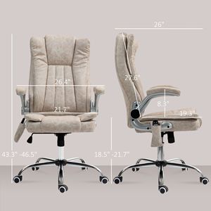 Chaise de bureau exécutive à dossier haut chauffante avec accoudoirs rabattables et roulettes pivotantes - Blanc crème (PU) - Product Image 3