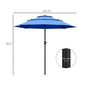 Ombrellone da Patio a 3 Livelli con Raggio di 2,7 m, Manovella e Pulsante di Inclinazione, Blu Scuro, per Terrazza e Giardino - Product Image 3