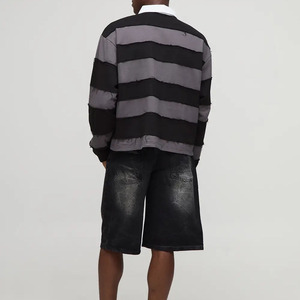 Camiseta de rugby para hombre, estilo cropped, de jersey grueso de felpa francesa desgastada, con rayas y cuello vuelto, corte holgado, 420 g/m², venta al por mayor - Product Image 2