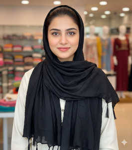 ผ้าพันคอสีดำกลางคืนสุดหรู ผ้าวิสโคสนุ่มพร้อมขอบพู่ผูกมือ ผ้าคลุมอเนกประสงค์แบบเต็มตัว - Product Image 3