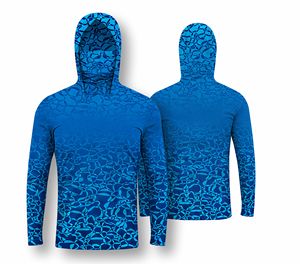 Sudadera con Capucha Azul Estampada para Hombre, Manga Larga, Protección Solar UPF 50, Camisa de Pesca Anti-UV - Product Image 1