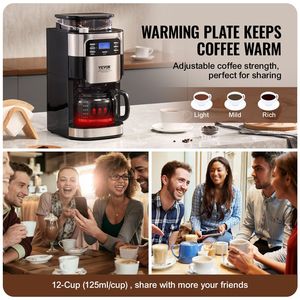 Cafetera Eléctrica de Goteo de 12 Tazas con Molinillo, 3 Niveles de Intensidad, Temporizador de 24 Horas, Máquina para Moler y Preparar Café - Product Image 5