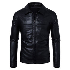 Veste Moto Homme en Cuir PU Noir Décontractée Écologique Col Montant Fermeture Éclair Coupe Slim Longueur Standard Hiver - Product Image 1