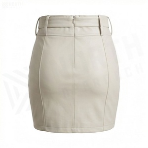 Jupe crayon mini en cuir PU taille haute pour femme avec nœud et fermetures éclair latérales, style club sexy, couleur unie - Product Image 2