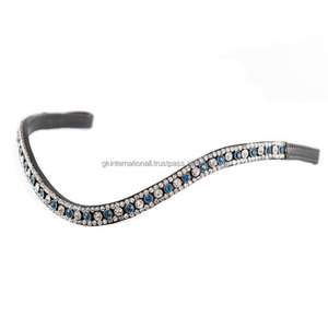 Banda de ceja de cristal de cuero Bling Dressage con banda de ceja de caballo decorativa de cristal personalizada de cuero genuino a la venta - Product Image 2