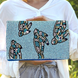 Bolso de Mano Tipo Clutch con Cuentas de Tortuga, Bolso de Mano Bordado con Lentejuelas Azules, Cadena Personalizada, para Fiestas, Noche, Moda, Portátil, Otoño, Mujeres, Niñas - Product Image 3
