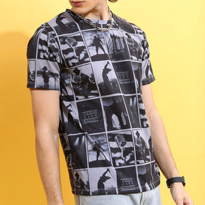 T-shirt surdimensionné en tricot pour homme, 100% coton, streetwear, hip hop, toutes les couleurs, lavage à l'acide, logo personnalisé, t-shirts vintage - Product Image 2